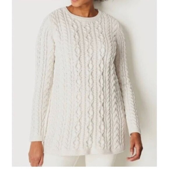 J Jill Womens Chunky Cable Knit Sweater Long Oversized Off White Size Small - Picture 1 of 9